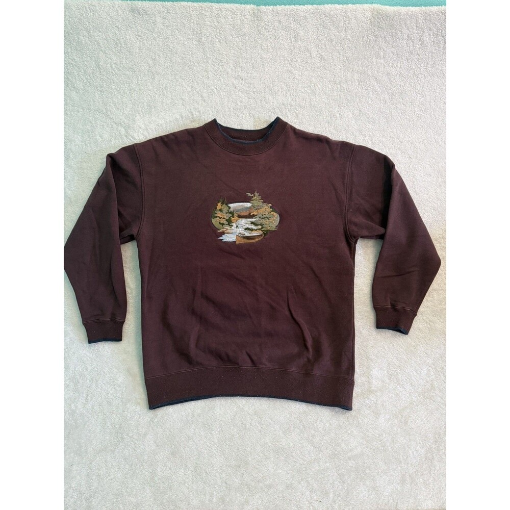 Mc Sport Sweatshirt Mens Large Brown Crewneck Embroidered Canoe Nature Outdoors